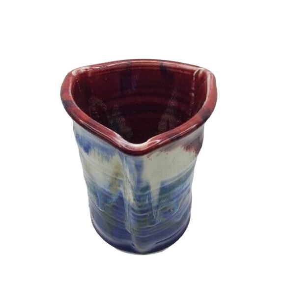 Red Blue Studio Art Pottery Vase Drip Large Stoneware Ceramic Holder Iowa Corbin - Picture 5 of 12